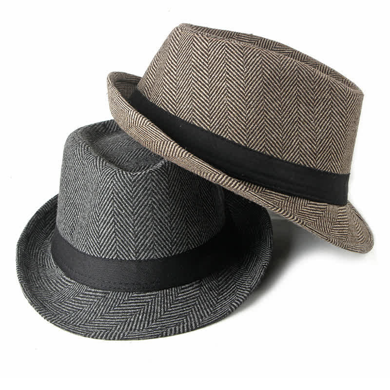 Sombrero Fedora con lazo negro y diseño de espiga para caballeros