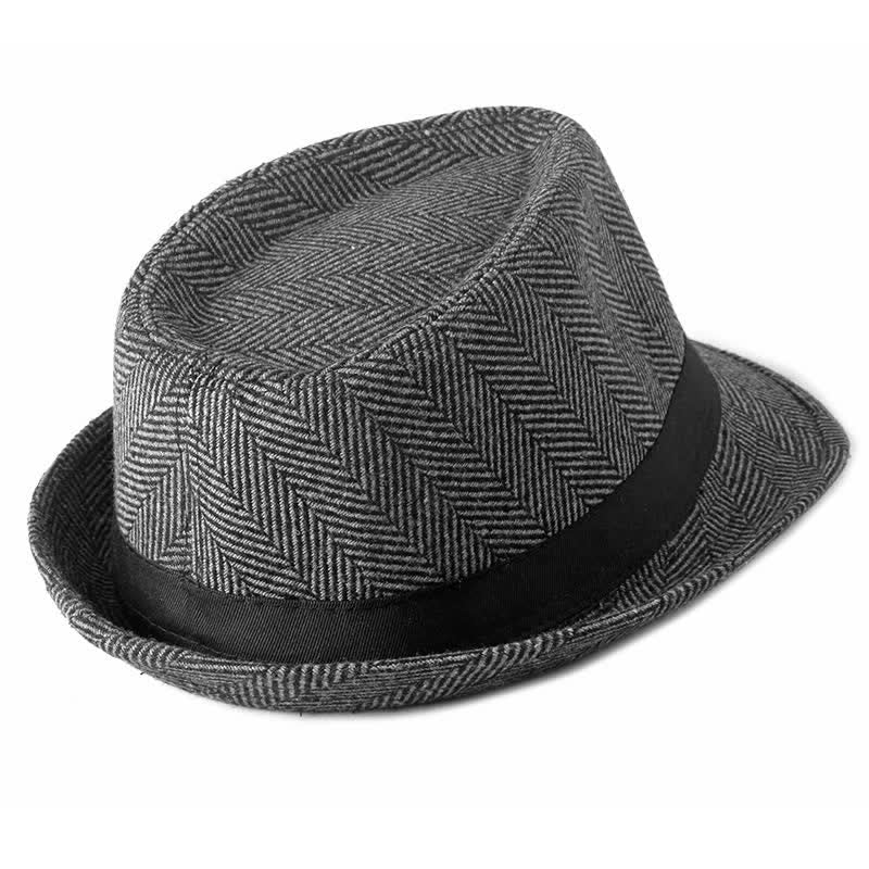 Sombrero Fedora con lazo negro y diseño de espiga para caballeros