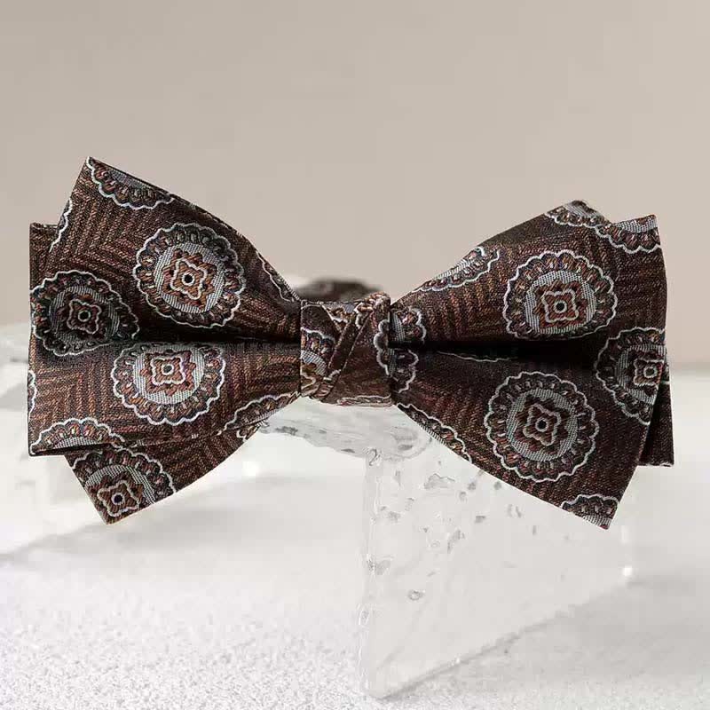 Pajarita con pañuelo de doble capa con estampado vintage para hombre