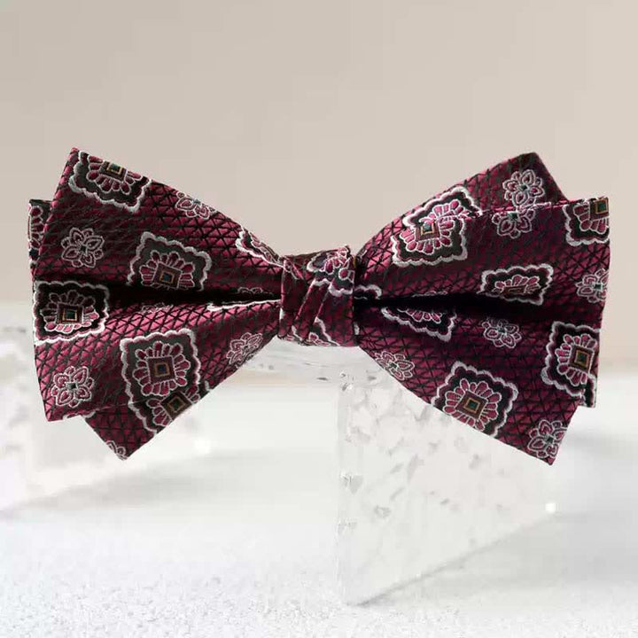 Pajarita con pañuelo de doble capa con estampado vintage para hombre