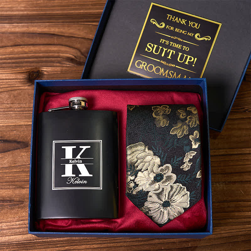 Juego de 4 piezas de corbata, puños, calcetines y traje, frasco personalizable, caja de regalo para padrinos de boda