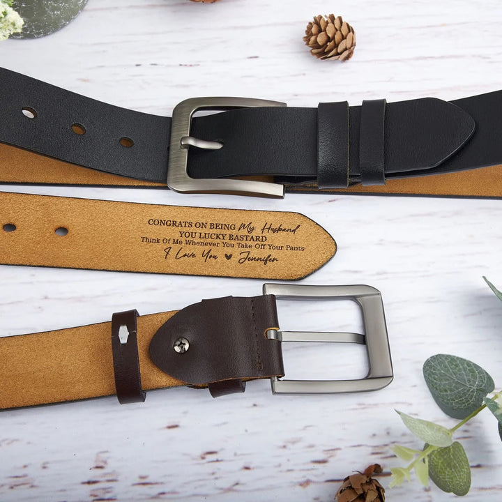 Cinturón de cuero personalizado con nombres grabados, regalo cálido