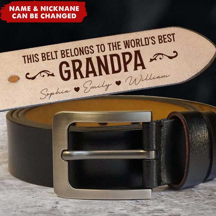 Cinturón de cuero personalizado con nombres grabados, regalo cálido