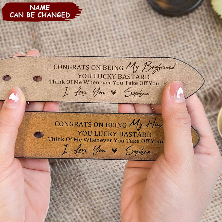 Cinturón de cuero personalizado con nombres grabados, regalo cálido