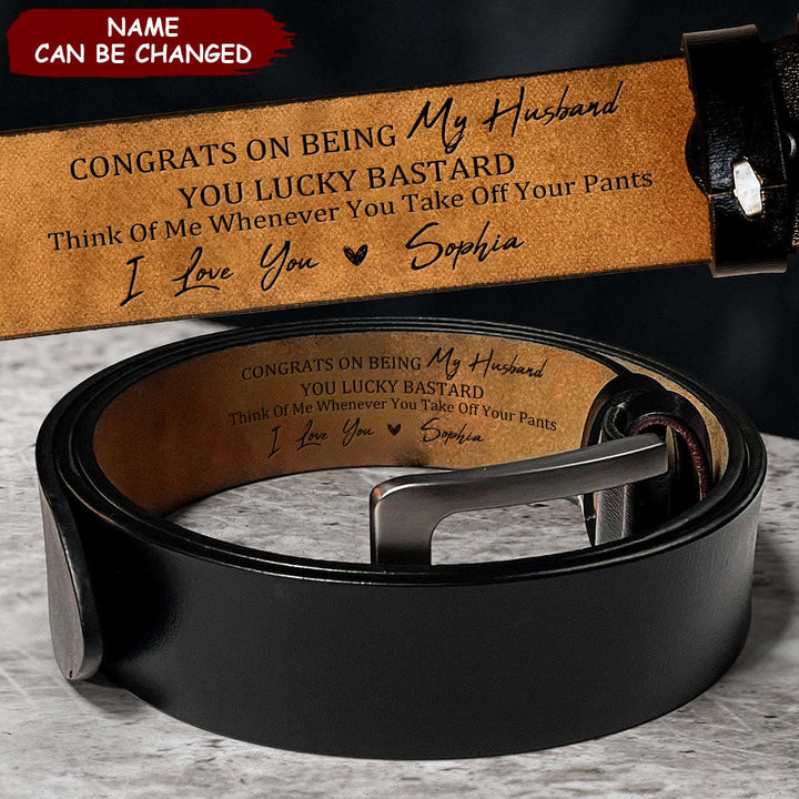 Cinturón de cuero personalizado con nombres grabados, regalo cálido