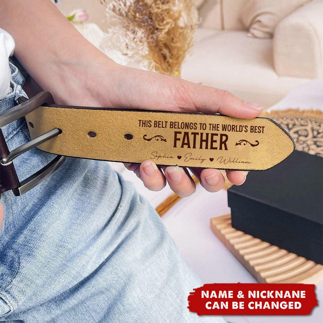 Cinturón de cuero personalizado con nombres grabados, regalo cálido