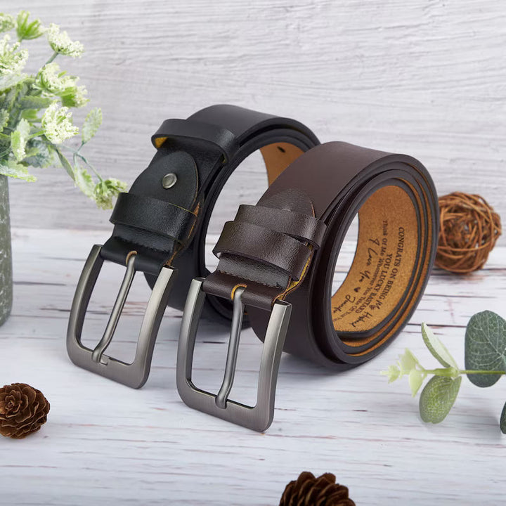 Cinturón de cuero personalizado con nombres grabados, regalo cálido
