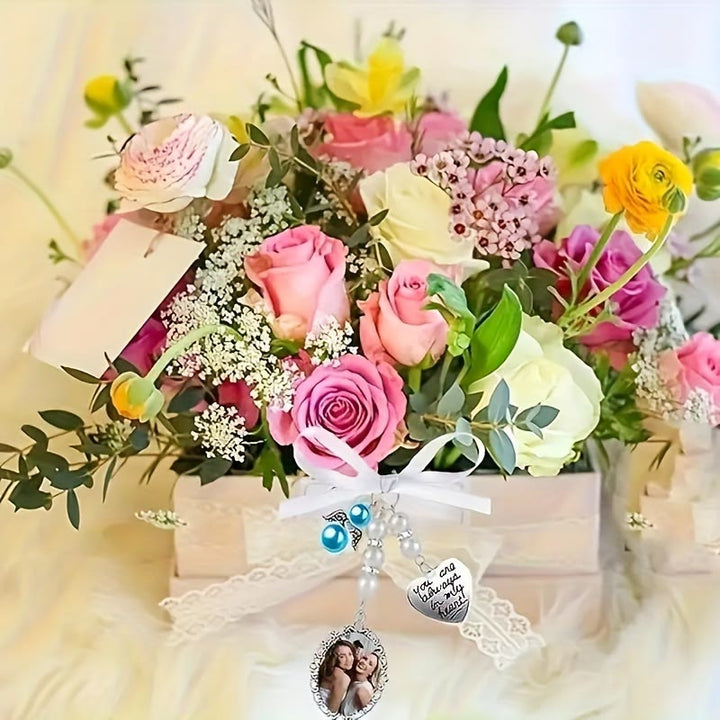 Llavero con foto y texto personalizados, colgante de ramo de boda