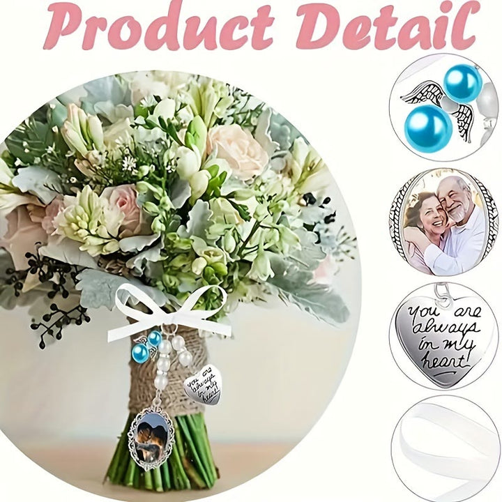Llavero con foto y texto personalizados, colgante de ramo de boda