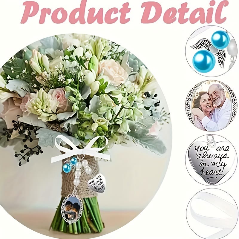 Llavero con foto y texto personalizados, colgante de ramo de boda