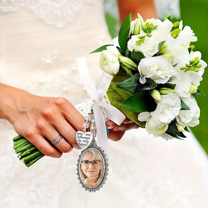 Llavero con foto y texto personalizados, colgante de ramo de boda