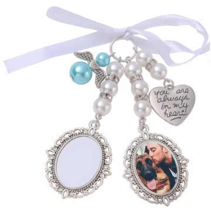 Llavero con foto y texto personalizados, colgante de ramo de boda