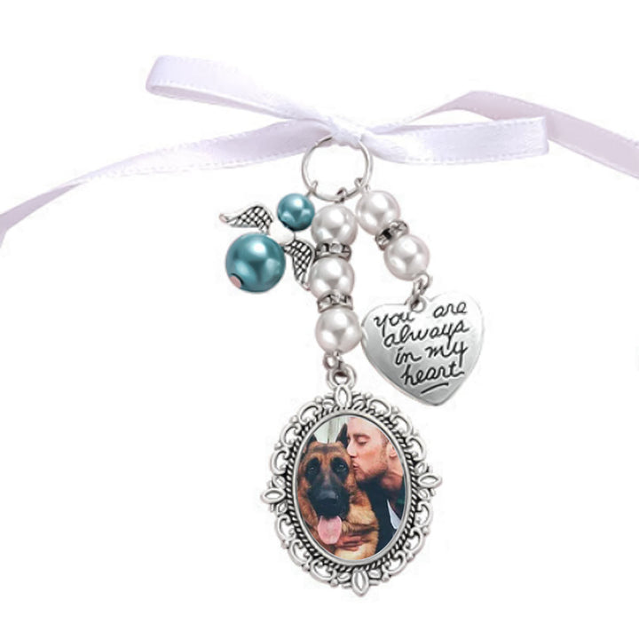 Llavero con foto y texto personalizados, colgante de ramo de boda