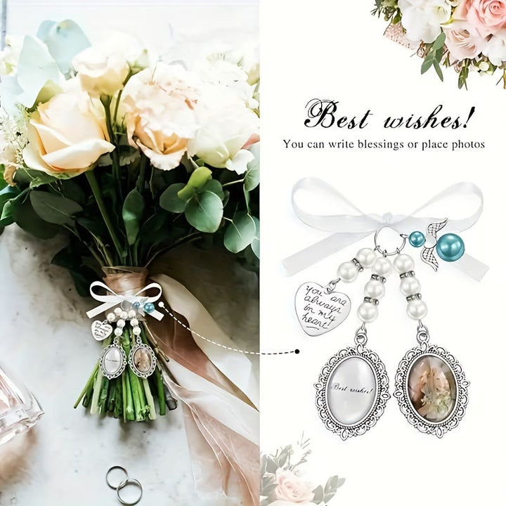 Llavero con foto y texto personalizados, colgante de ramo de boda