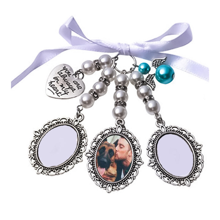 Llavero con foto y texto personalizados, colgante de ramo de boda