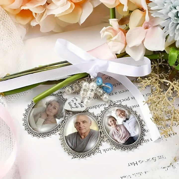 Llavero con foto y texto personalizados, colgante de ramo de boda