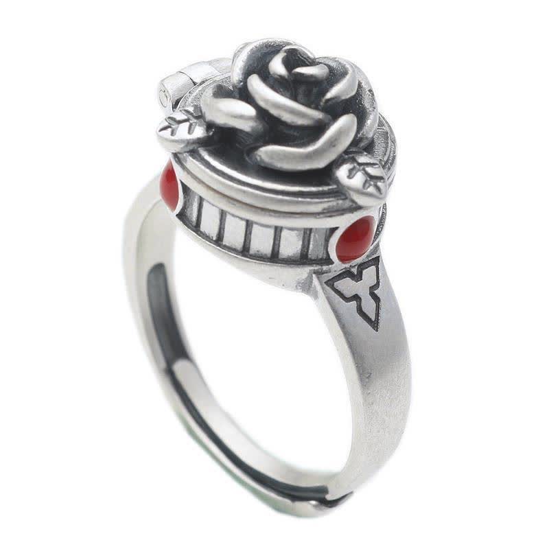 Anillo ajustable con flor de rosa y compartimento oculto