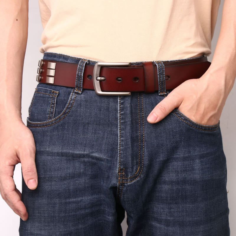 Cinturón de cuero genuino para hombre con remaches punk
