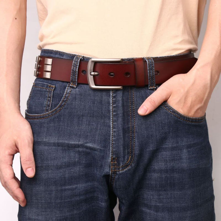 Cinturón de cuero genuino para hombre con remaches punk
