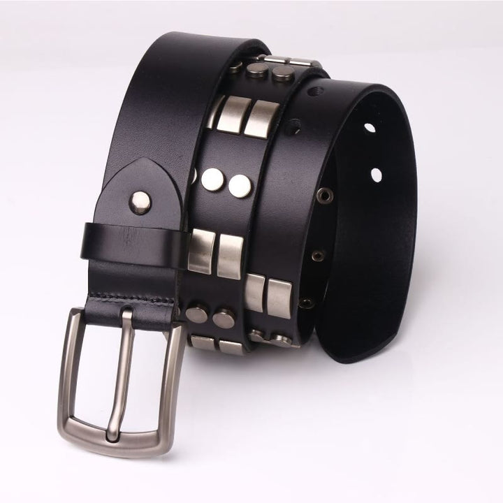 Cinturón de cuero genuino para hombre con remaches punk