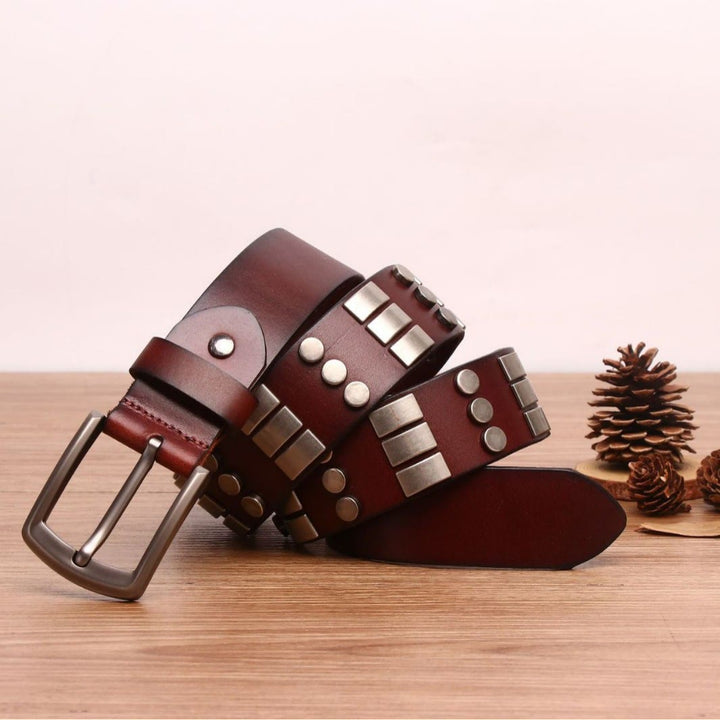 Cinturón de cuero genuino para hombre con remaches punk