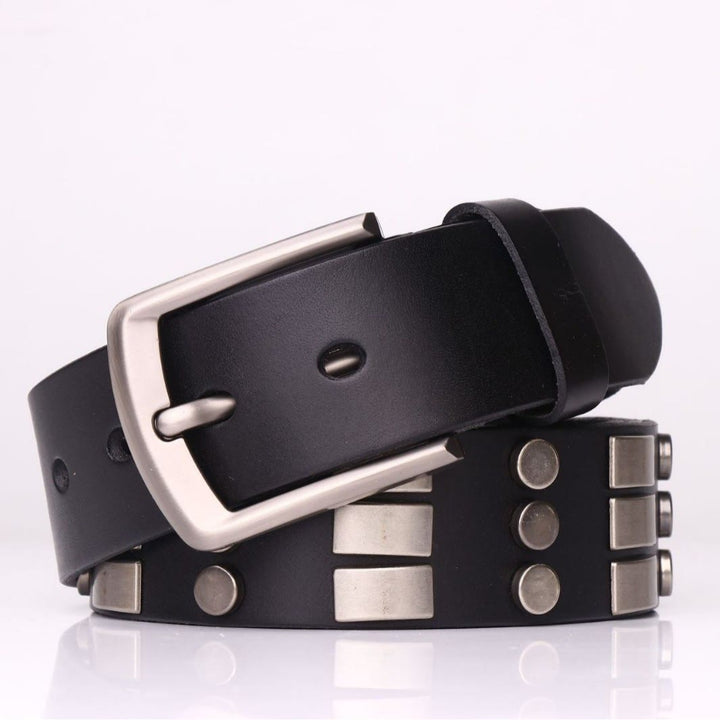 Cinturón de cuero genuino para hombre con remaches punk