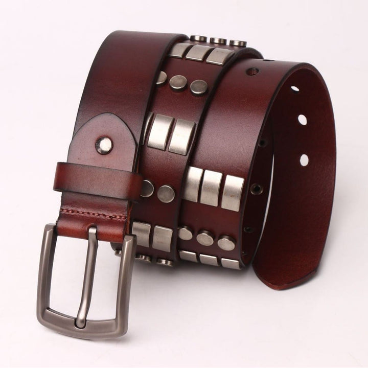 Cinturón de cuero genuino para hombre con remaches punk