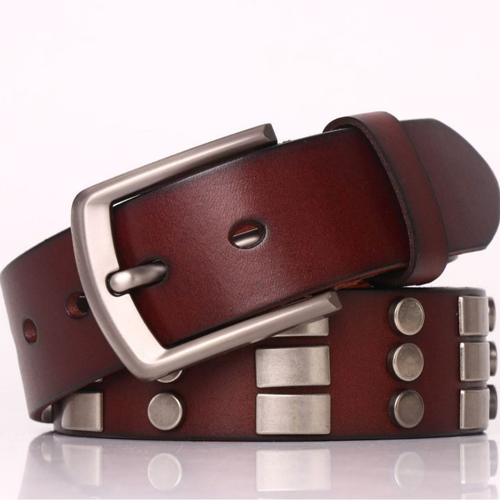 Cinturón de cuero genuino para hombre con remaches punk