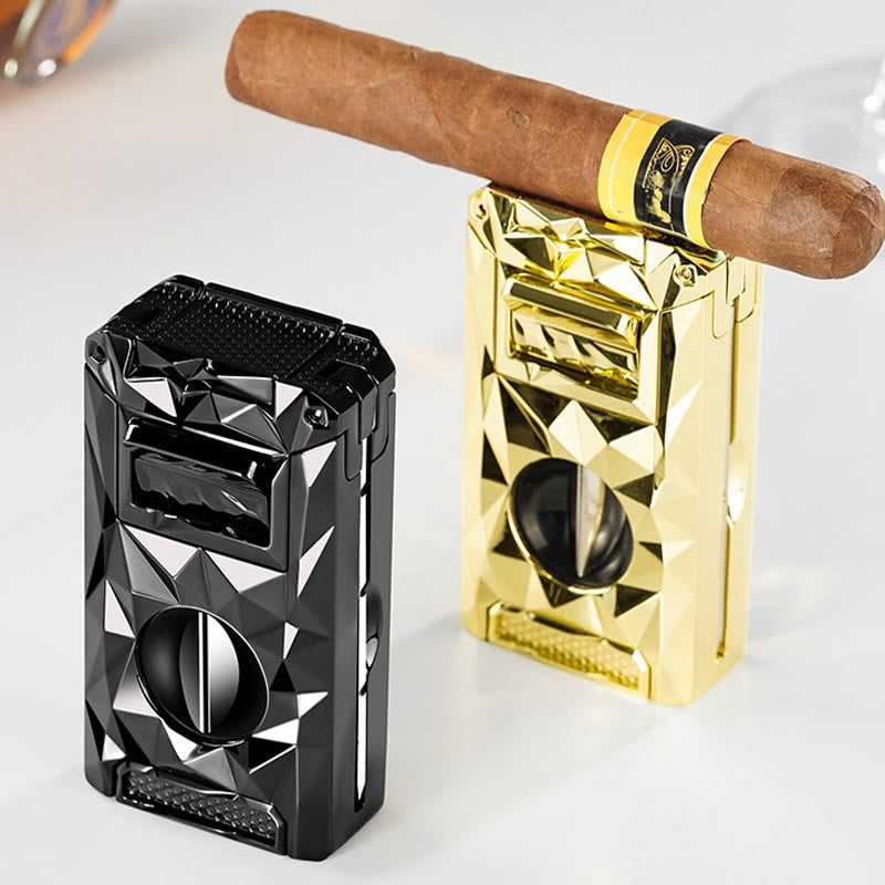 Cortador de puros multifuncional 5 en 1, encendedor de butano recargable con diamantes