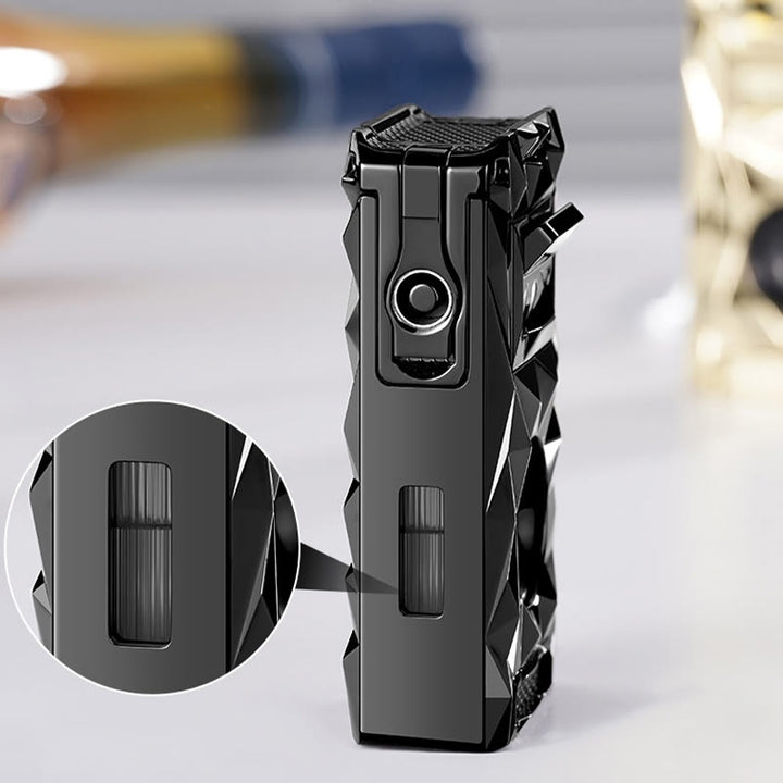 Cortador de puros multifuncional 5 en 1, encendedor de butano recargable con diamantes