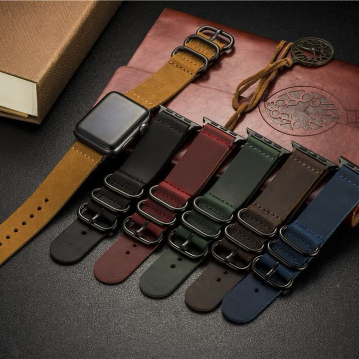 Correa de reloj de cuero genuino con tres anillos única