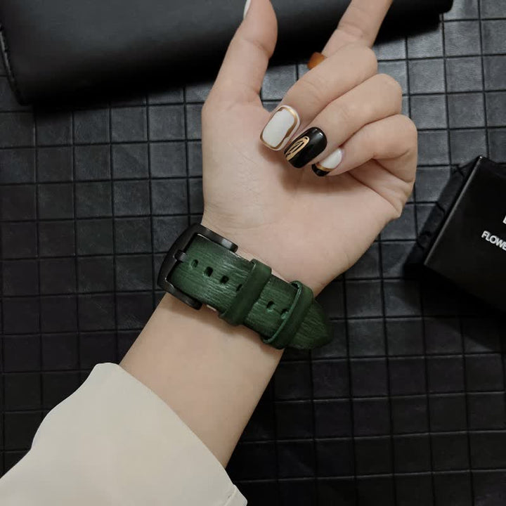 Correa de reloj elegante y sutil de piel auténtica granulada