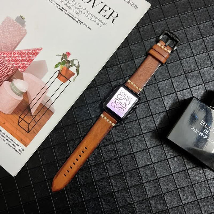 Correa de reloj elegante y sutil de piel auténtica granulada