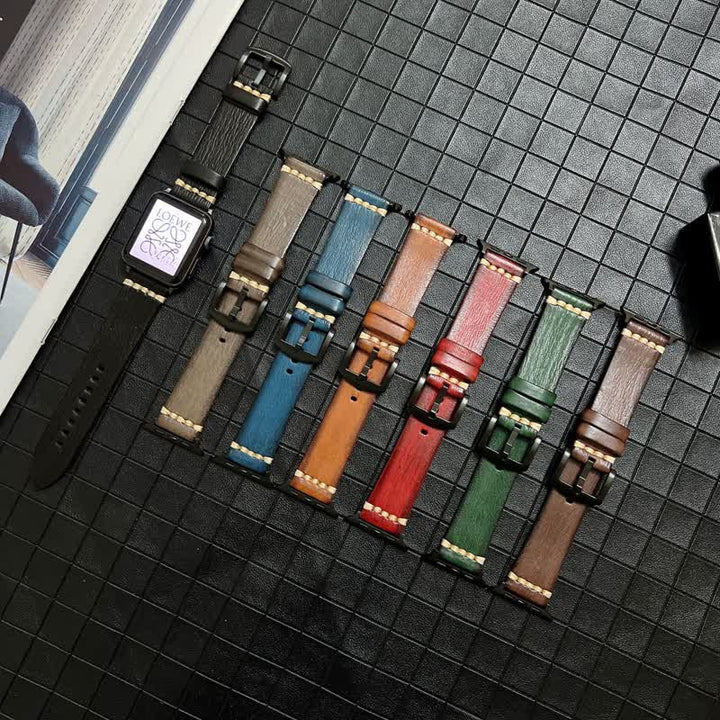 Correa de reloj elegante y sutil de piel auténtica granulada
