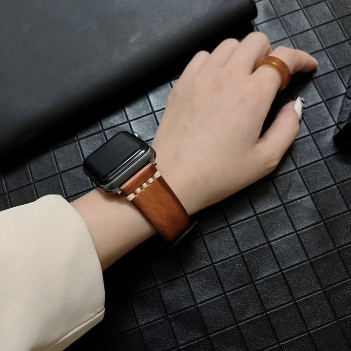 Correa de reloj elegante y sutil de piel auténtica granulada
