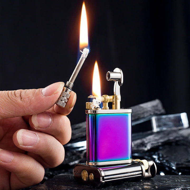 Encendedor de queroseno recargable con brazo elevador, estilo antiguo, 2 en 1, con cerillas permanentes