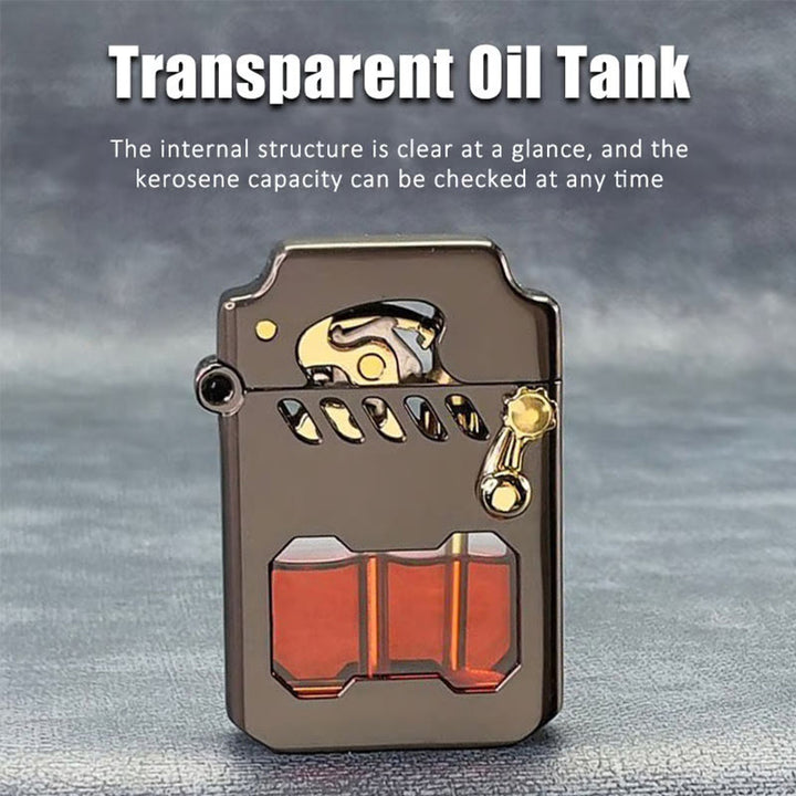 Encendedor de quesoseno recargable con brazo basculante y tanque de aceite transparente retro