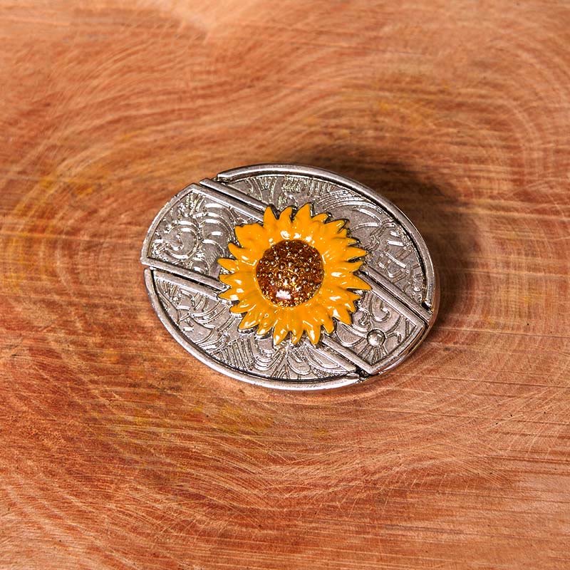 Cinturón de cuero con hebilla estilo western para hombre, con diseño de girasol colorido y cuchillo oculto (Preventa)