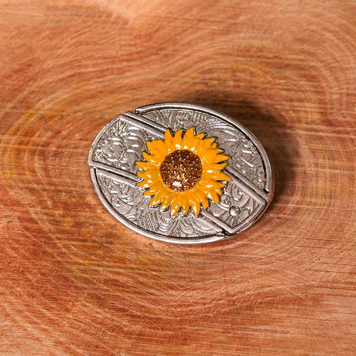 Cinturón de cuero con hebilla estilo western para hombre, con diseño de girasol colorido y cuchillo oculto (Preventa)