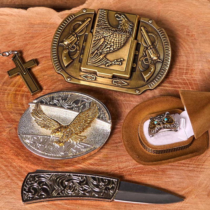 Hebilla de cinturón con cuchillo oculto y anillo de búho, DIY, Flying Eagle