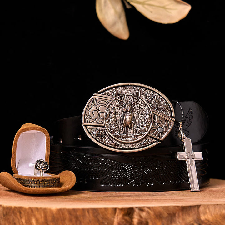 Hebilla de cinturón con cuchillo oculto y anillo de rosa, DIY, con diseño de ciervo del bosque