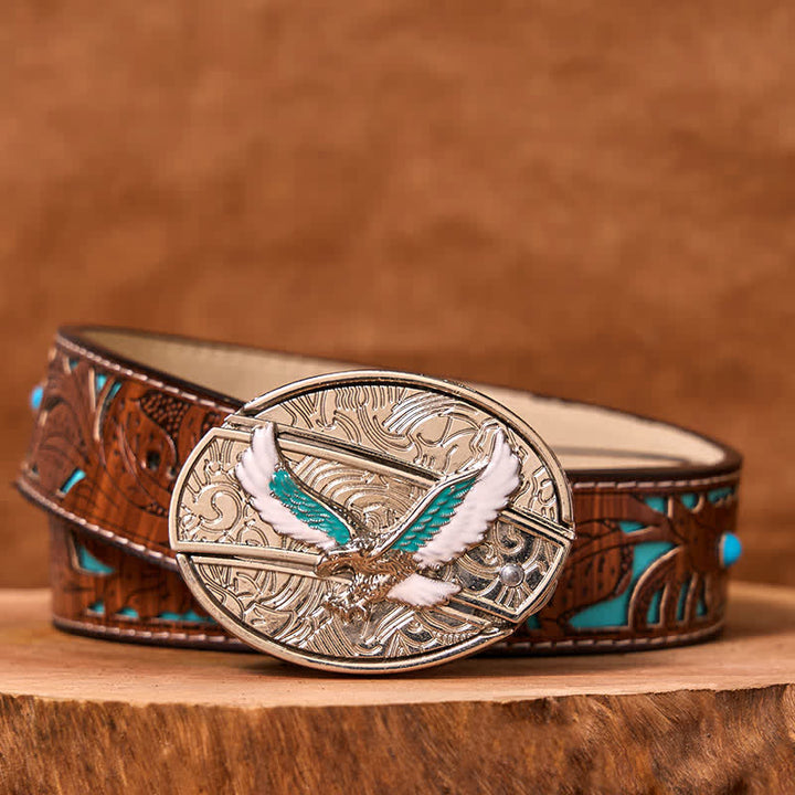 Cinturón de cuero con navaja plegable oculta con águila voladora azul y blanca para hombre (Preventa)