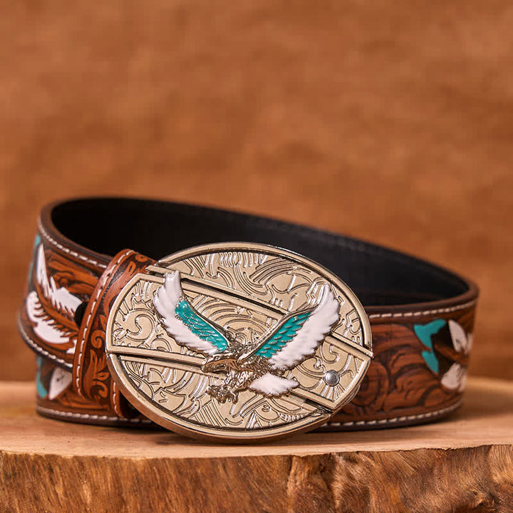 Cinturón de cuero con navaja plegable oculta con águila voladora azul y blanca para hombre (Preventa)