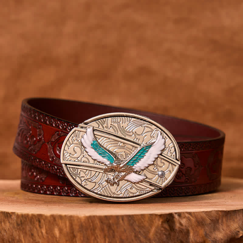 Cinturón de cuero con navaja plegable oculta con águila voladora azul y blanca para hombre (Preventa)