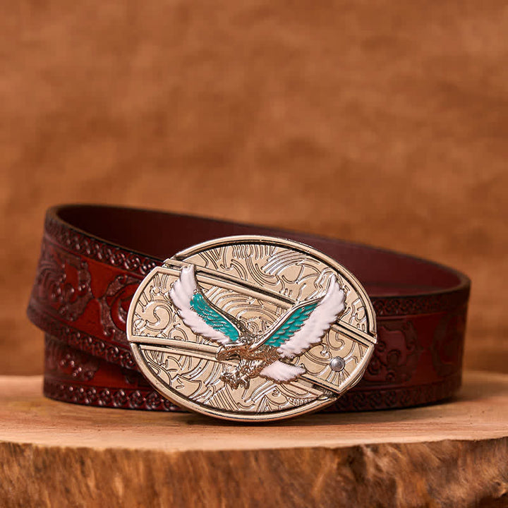 Cinturón de cuero con navaja plegable oculta con águila voladora azul y blanca para hombre (Preventa)
