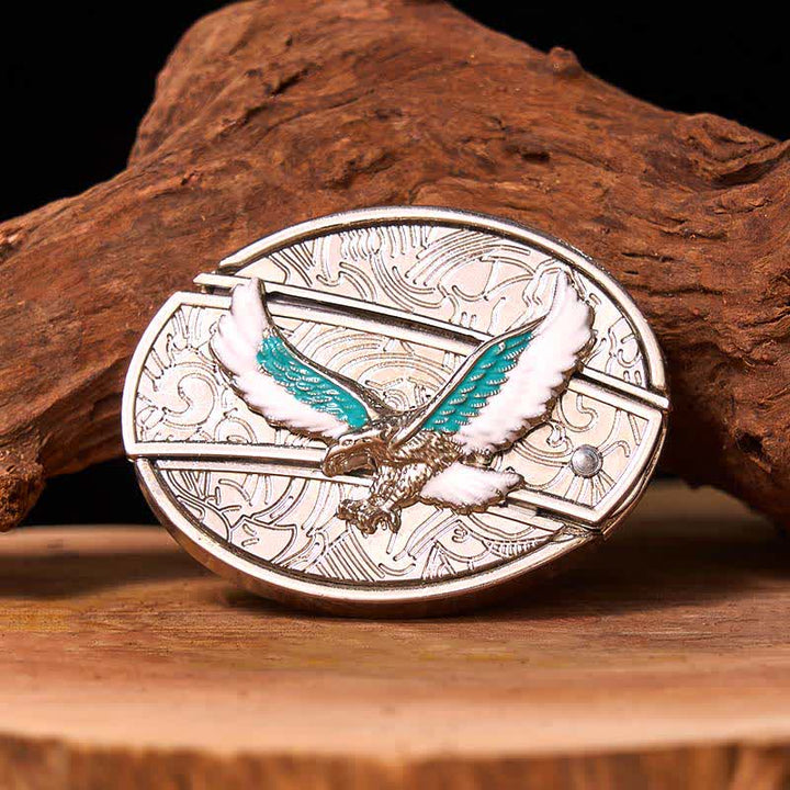 Cinturón de cuero con navaja plegable oculta con águila voladora azul y blanca para hombre (Preventa)