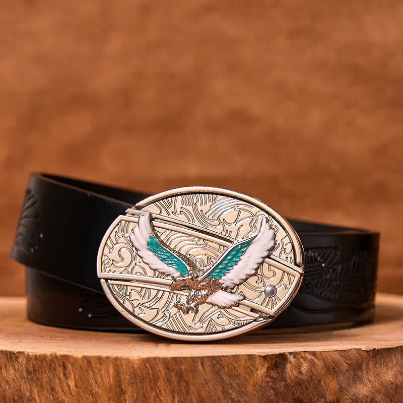 Cinturón de cuero con navaja plegable oculta con águila voladora azul y blanca para hombre (Preventa)