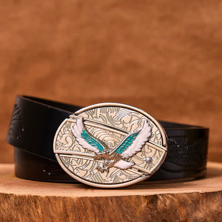 Cinturón de cuero con navaja plegable oculta con águila voladora azul y blanca para hombre (Preventa)
