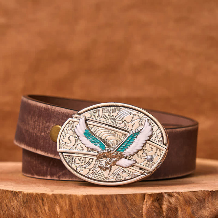 Cinturón de cuero con navaja plegable oculta con águila voladora azul y blanca para hombre (Preventa)