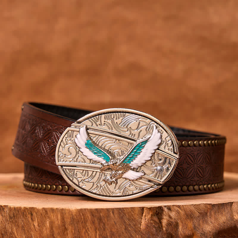 Cinturón de cuero con navaja plegable oculta con águila voladora azul y blanca para hombre (Preventa)